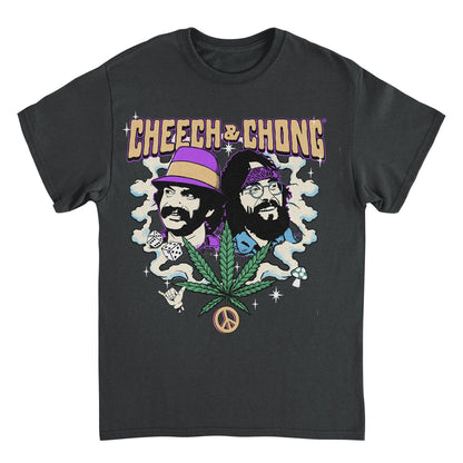 Cheech &amp; Chong Duo Portrait Dice Peace Leaf T-Shirt