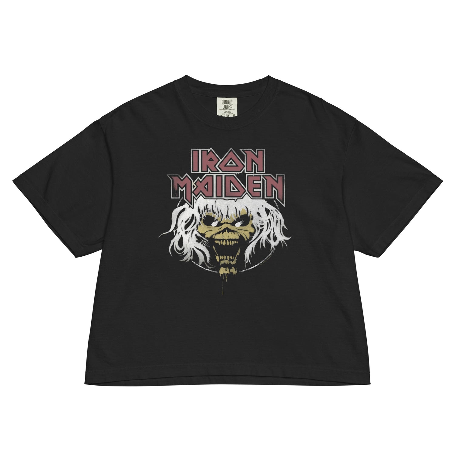 Iron Maiden Beast 1982 World Tour Vintage Mineral Wash Womens Crop Top