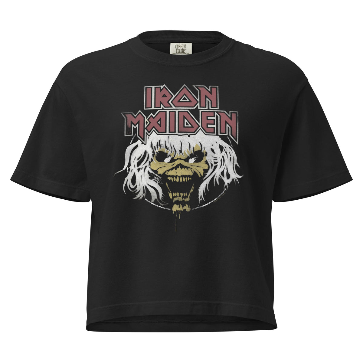 Iron Maiden Beast 1982 World Tour Vintage Mineral Wash Womens Crop Top