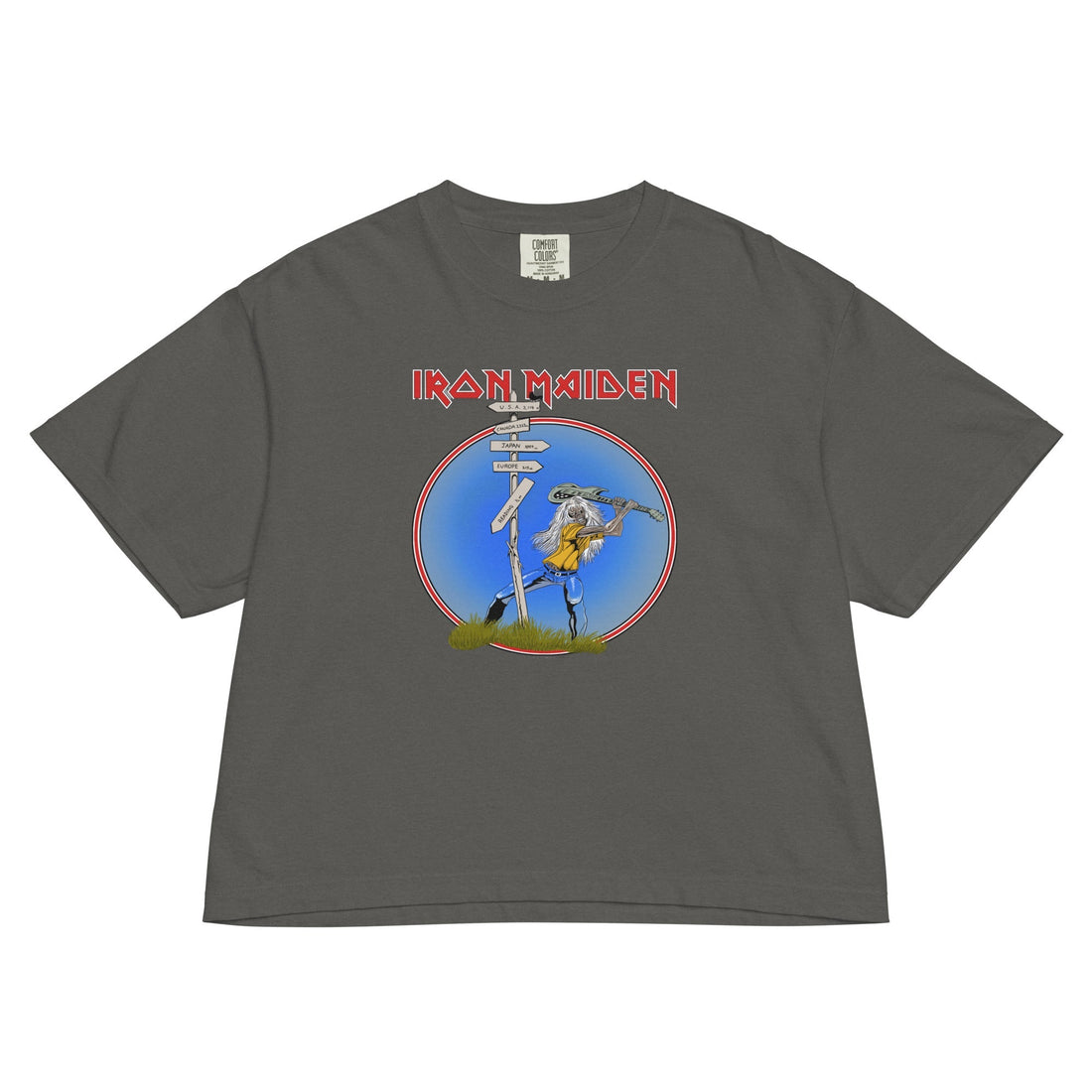 Iron Maiden Reading 1982 Mineral Wash Womens Crop Top