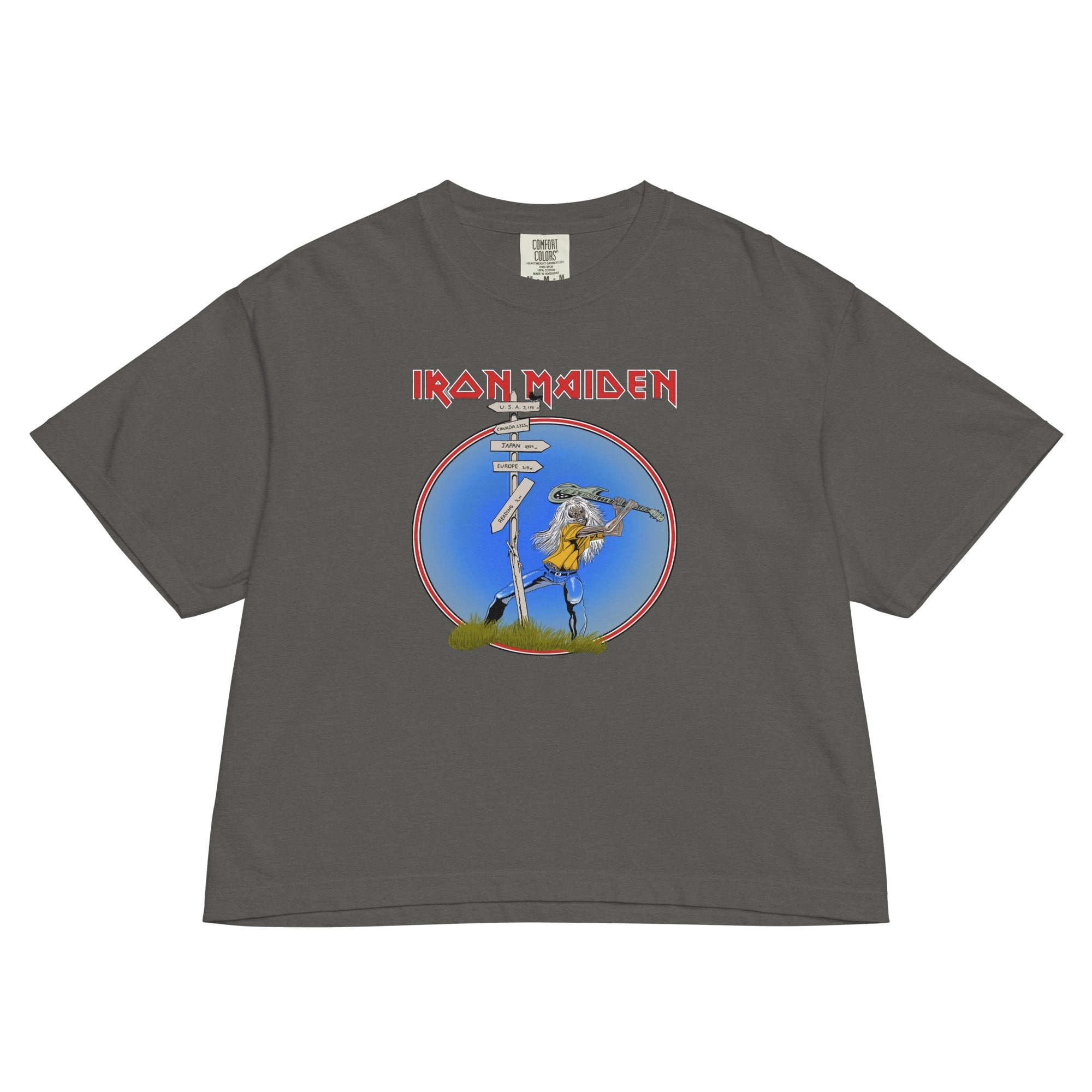 Iron Maiden Reading 1982 Mineral Wash Womens Crop Top