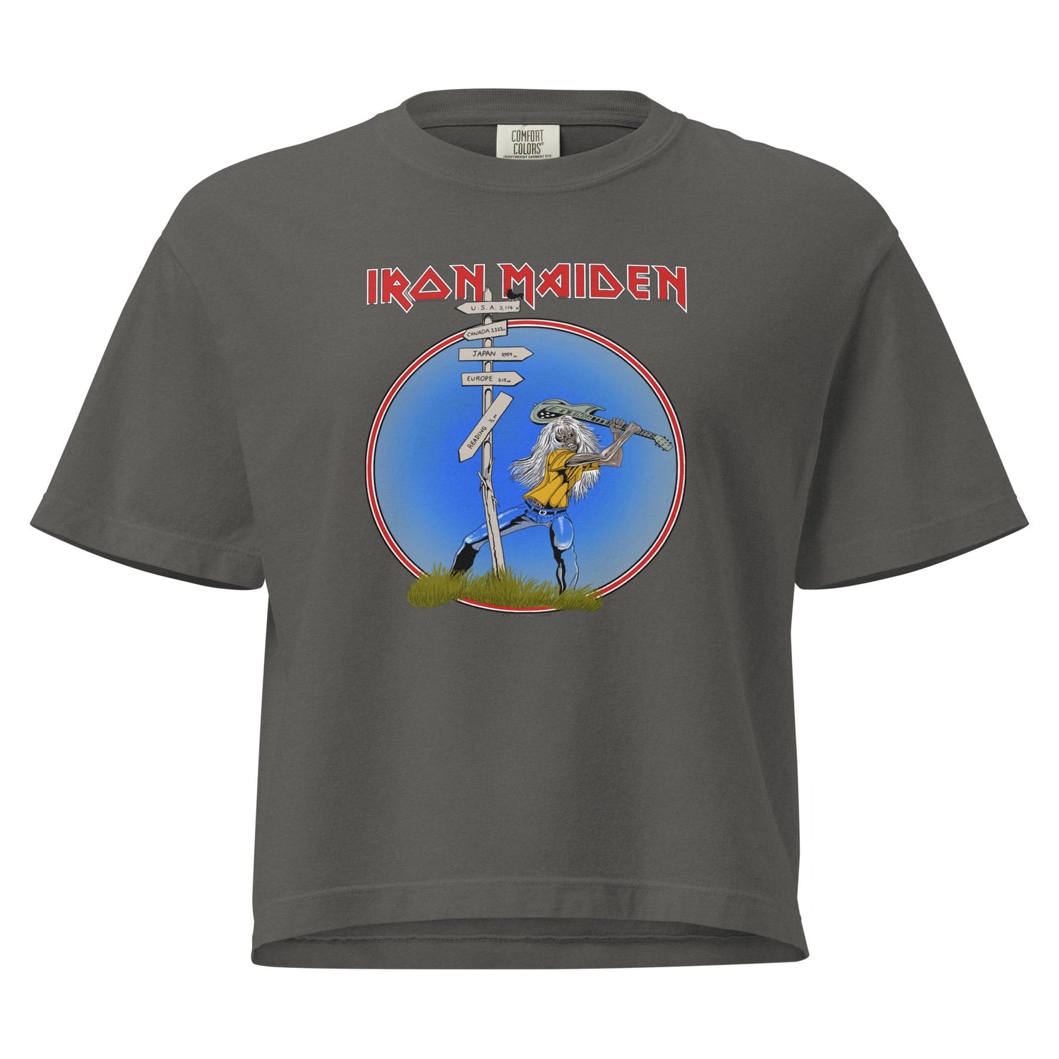 Iron Maiden Reading 1982 Mineral Wash Womens Crop Top