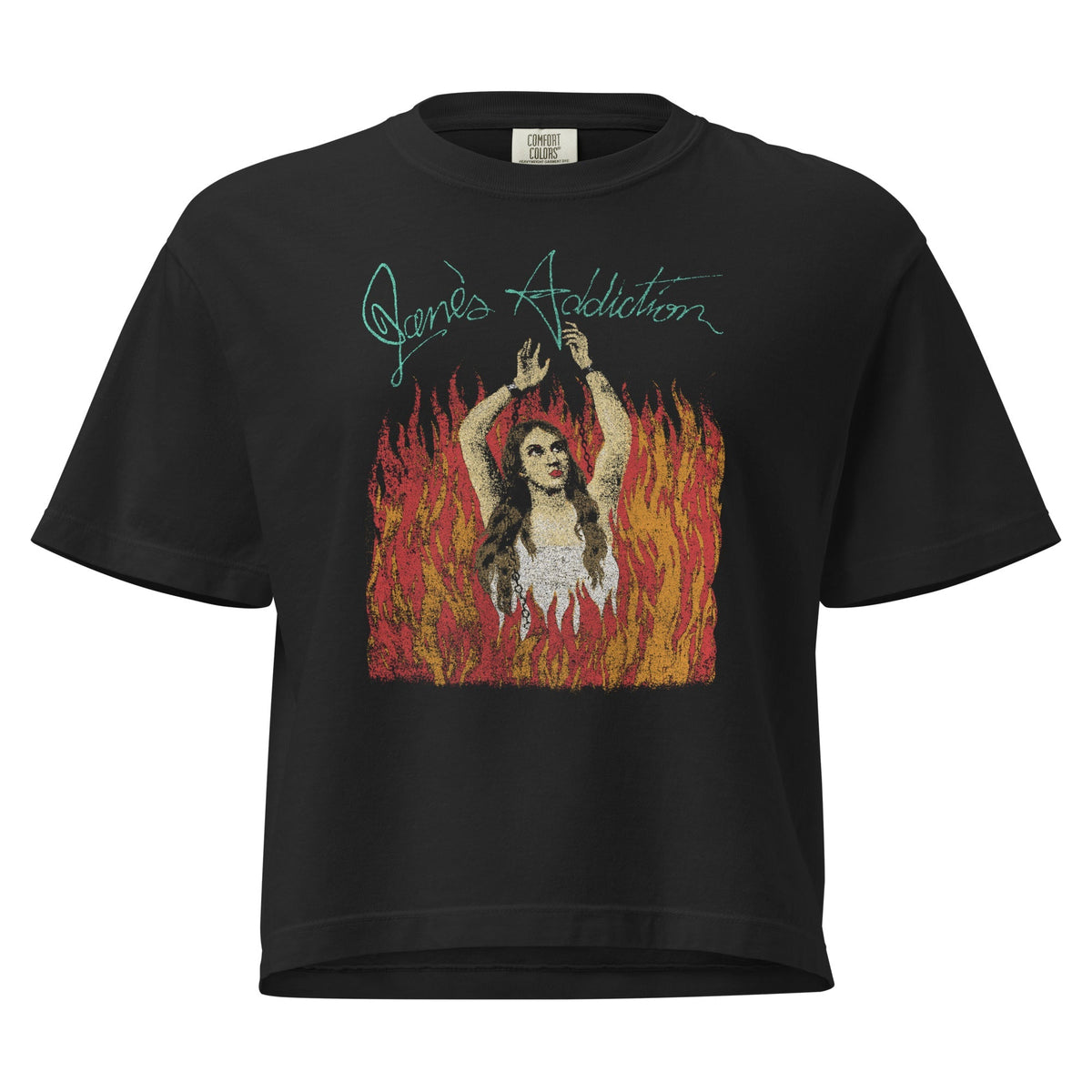 Janes Addiction Flames Mineral Wash Womens Crop Top