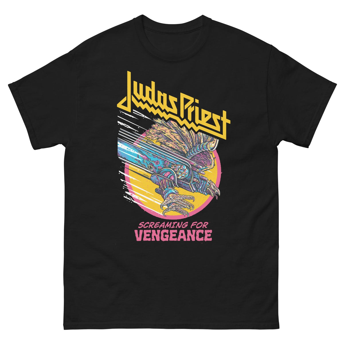 Black t-shirt with Judas Priest graphic and &