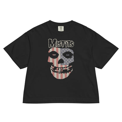Misfits USA Skull Mineral Wash Womens Crop Top
