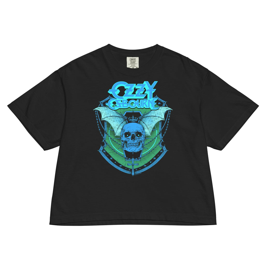 Ozzy Osbourne Neon Blue Bat Mineral Wash Womens Crop Top