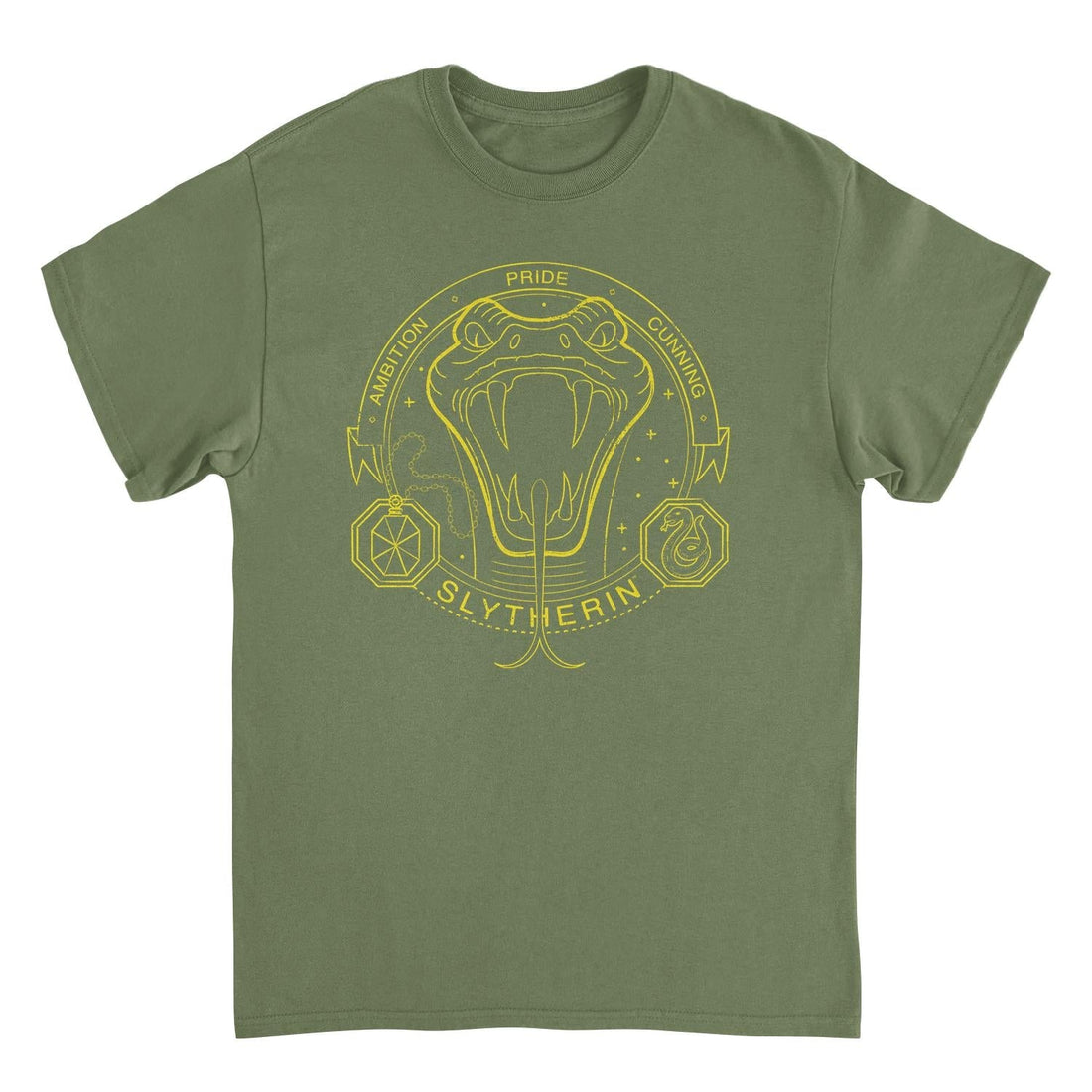 Harry Potter Minimalist Mascot Slytherin Outline Military Green T-Shirt