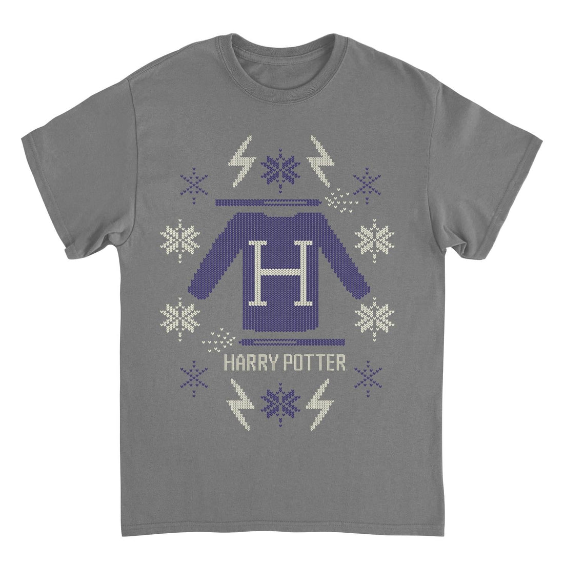 Harry Potter Blue Christmas Swetter Pattern Charcoal T-Shirt