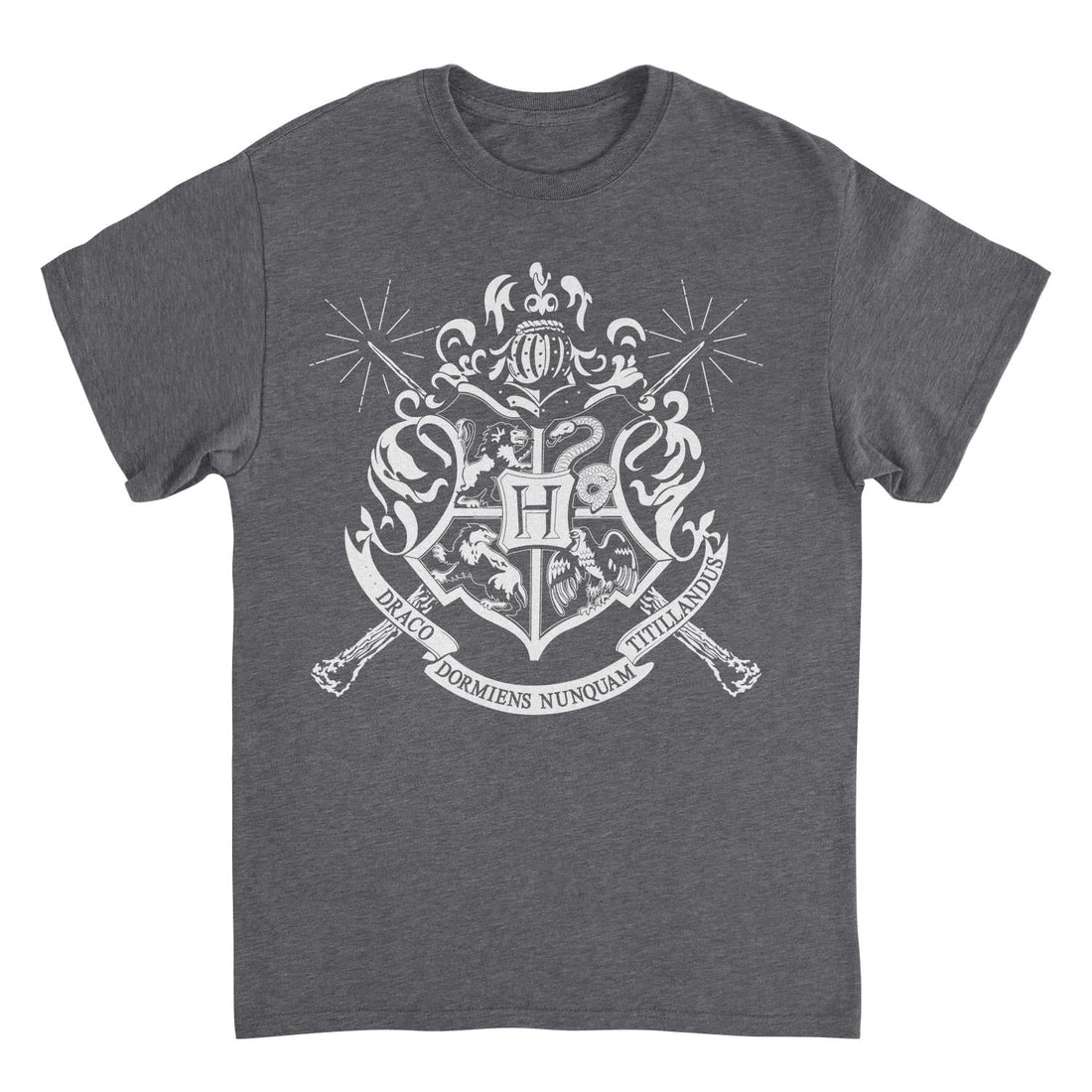 Harry Potter White Hogwarts Emblem Dark Heather T-Shirt