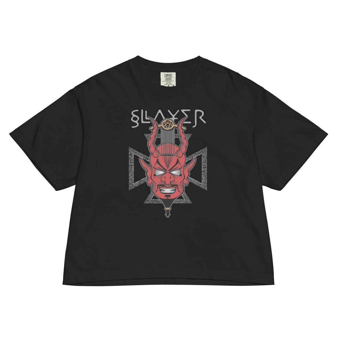 Slayer Devils Horns Mineral Wash Womens Crop Top