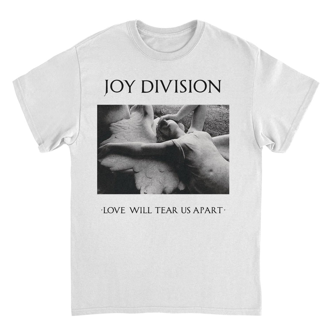 White t-shirt with black and white graphic and text &
