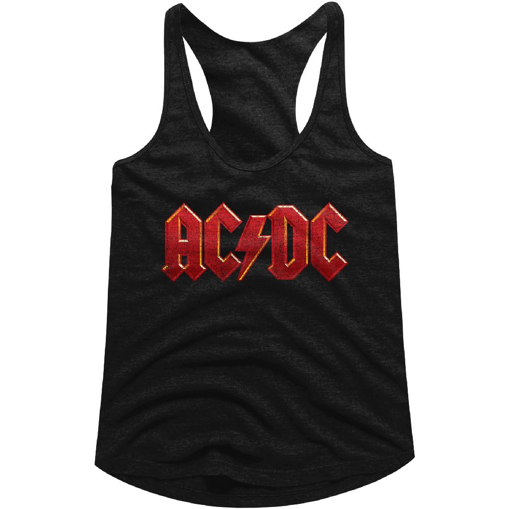 Women Exclusive AC/DC Eye-Catching Racerback, Distressed Red Logo