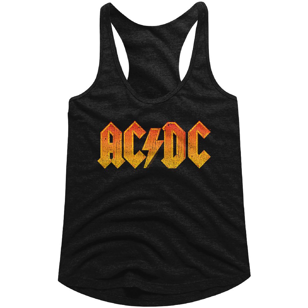 Women Exclusive AC/DC Eye-Catching Racerback, Distressed Orange Logo