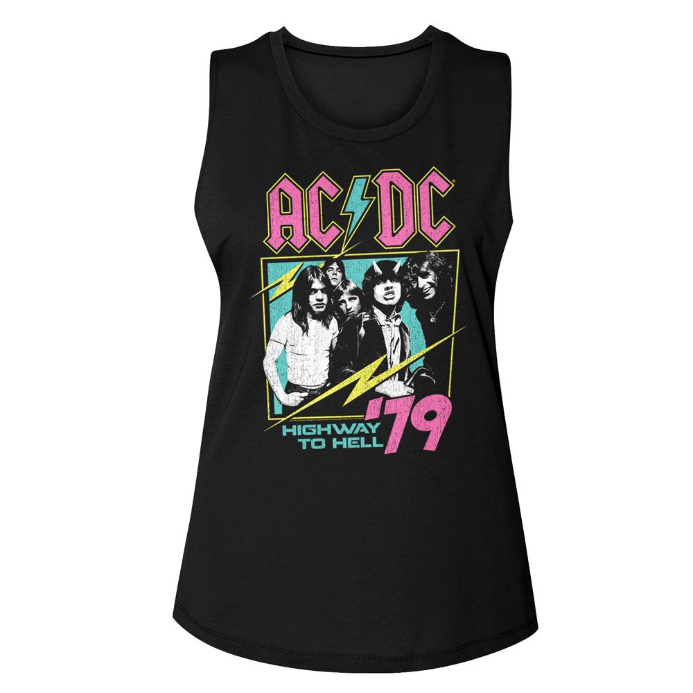 Women Exclusive AC/DC Eye-Catching Muscle Tank, Neon Highway