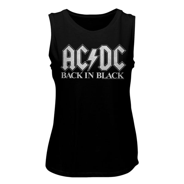 Women Exclusive AC/DC Eye-Catching Muscle Tank, Back In Black White