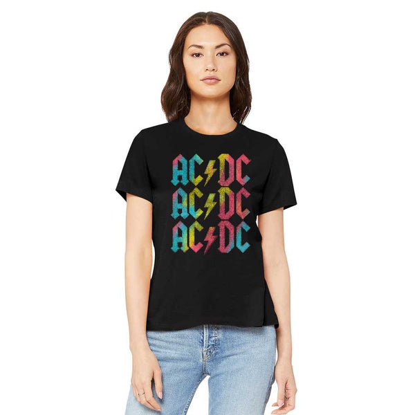 Women Exclusive AC/DC Eye-Catching T-Shirt, Rainbow Repeat