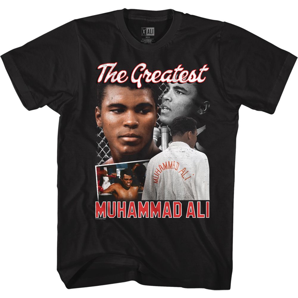 MUHAMMAD ALI Eye-Catching T-Shirt, Ali Script Collage