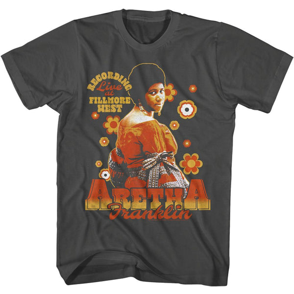 ARETHA FRANKLIN Eye-Catching T-Shirt, Retro Flowers