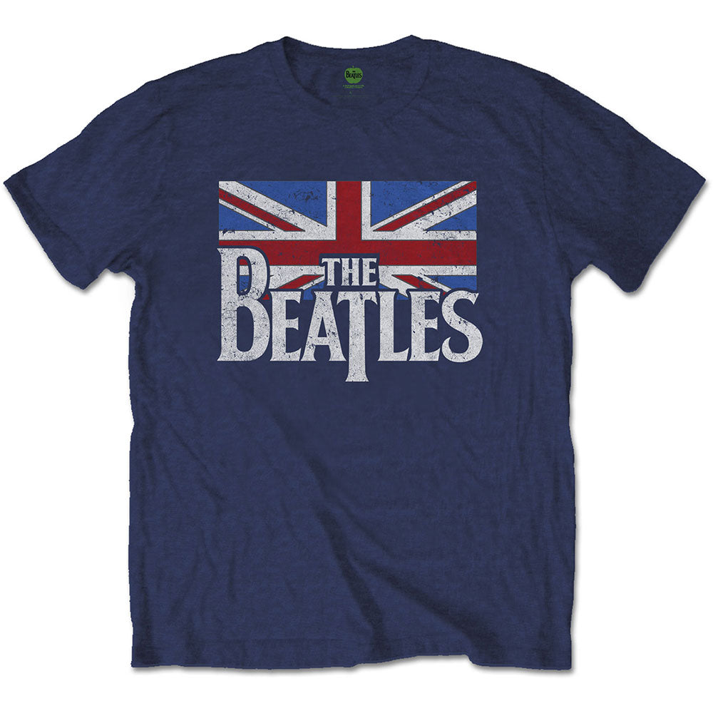 THE BEATLES Attractive T-Shirt, Drop T Logo &amp; Vintage Flag