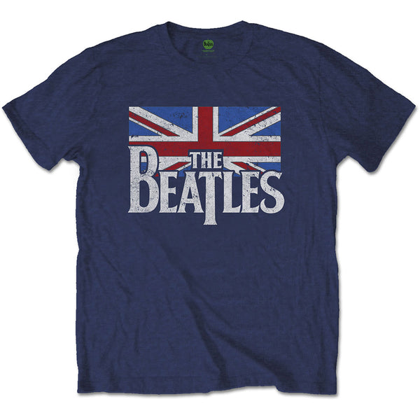 THE BEATLES Attractive T-Shirt, Drop T Logo & Vintage Flag