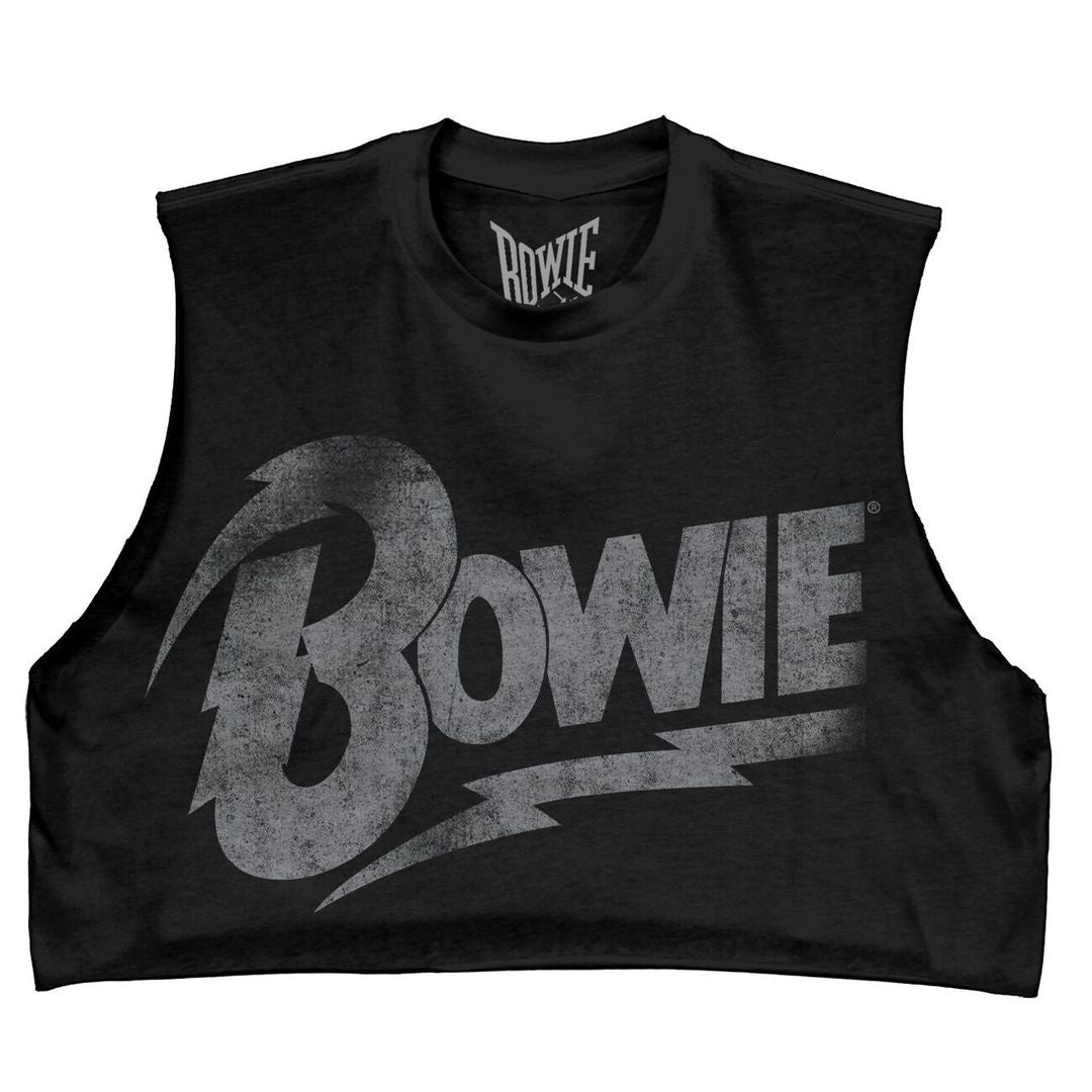 Women Exclusive DAVID BOWIE Eye-Catching Crop, Distressed Logo
