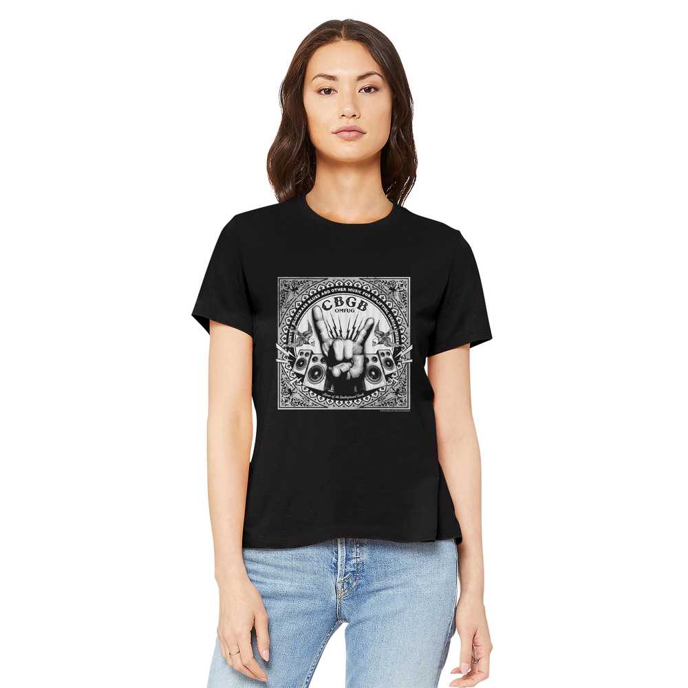 Women Exclusive CBGB Eye-Catching T-Shirt, Rock Hand