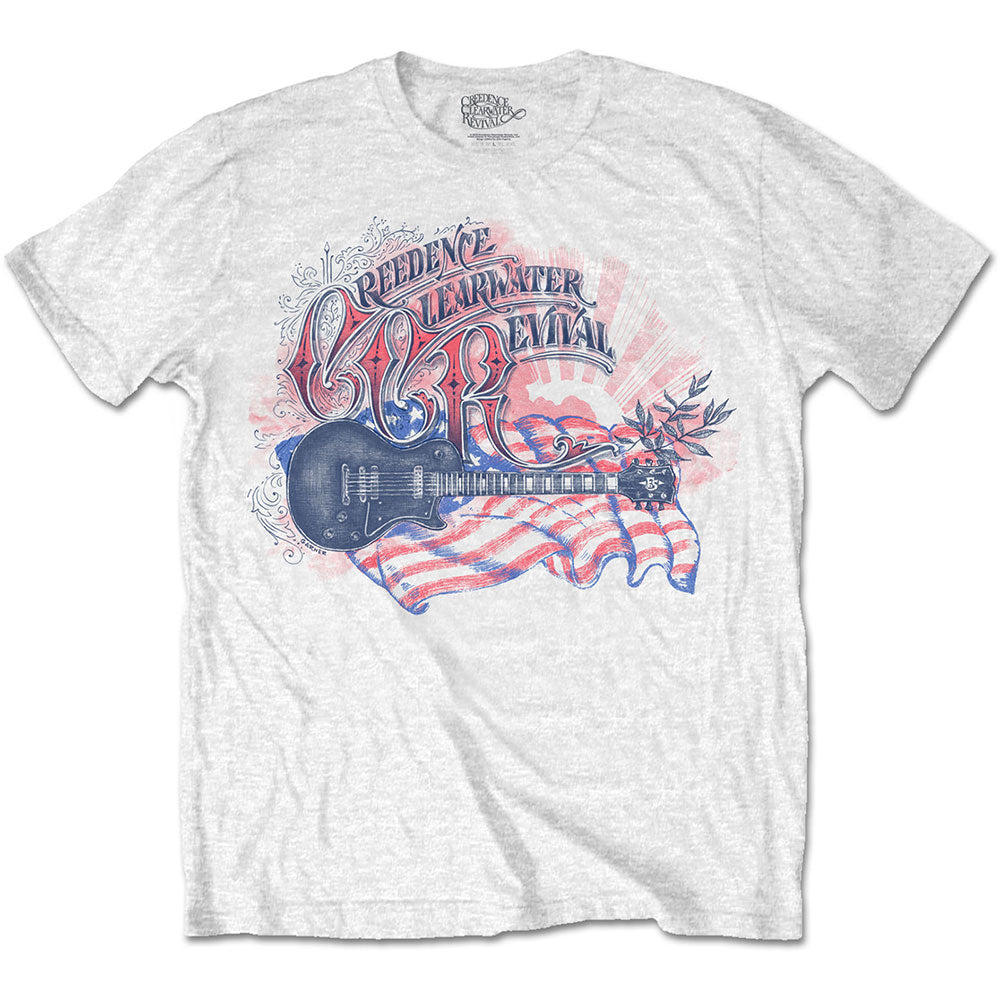 CREEDENCE CLEARWATER REVIVAL Attractive T-Shirt, Guitar &amp; Flag