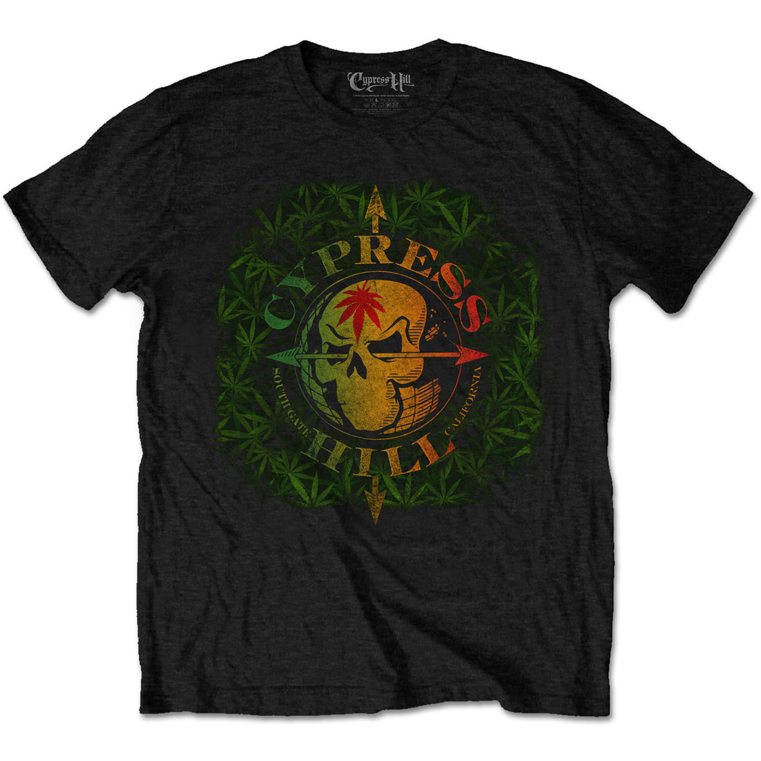 CYPRESS HILL Attractive T-Shirt, South Gate Logo &amp; Leaves