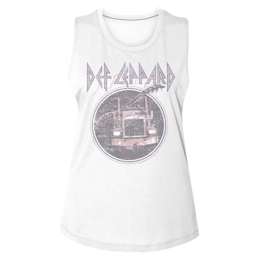 Women Exclusive DEF LEPPARD Eye-Catching Muscle Tank, Fadded Truck