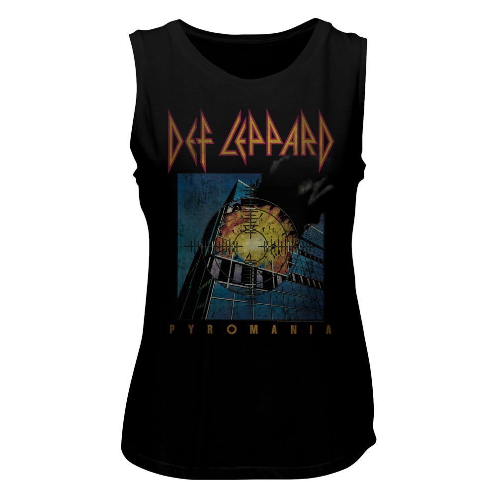 Women Exclusive DEF LEPPARD Eye-Catching Muscle Tank, Faded Pyromania