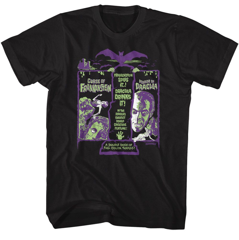 HAMMER HORROR Eye-Catching T-Shirt, Franken Drac Recolor