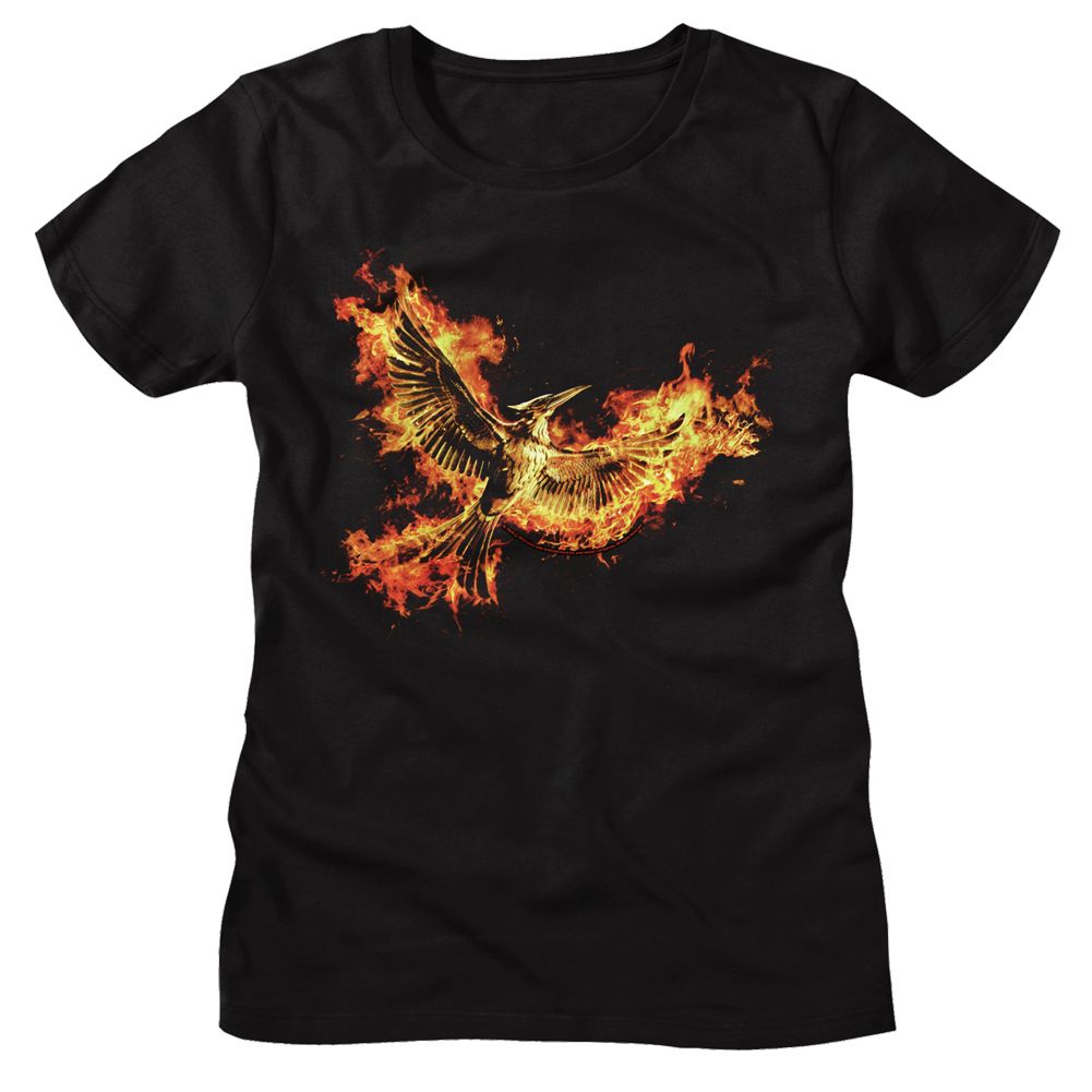 Women Exclusive HUNGER GAMES T-Shirt, Mockingjay Pt 2 Pin