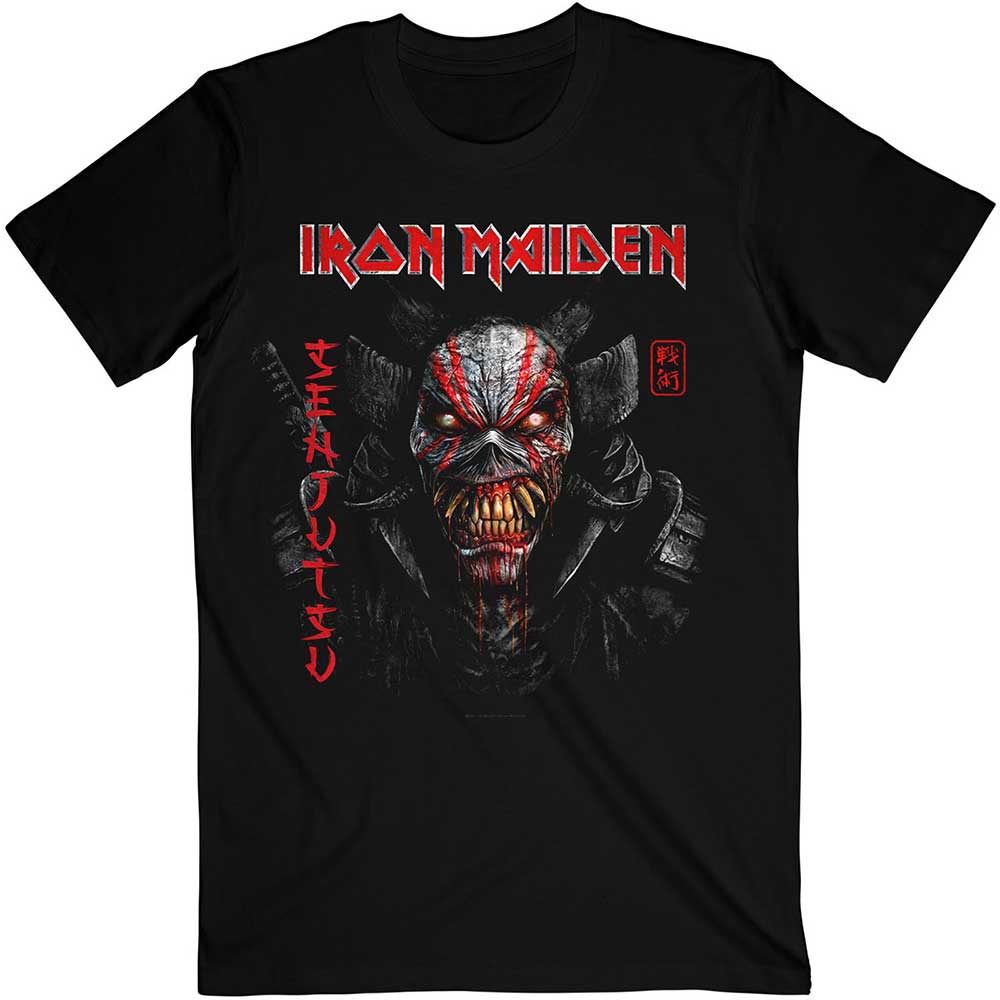 IRON MAIDEN Attractive T-Shirt, Senjutsu Black Cover Vertical Logo