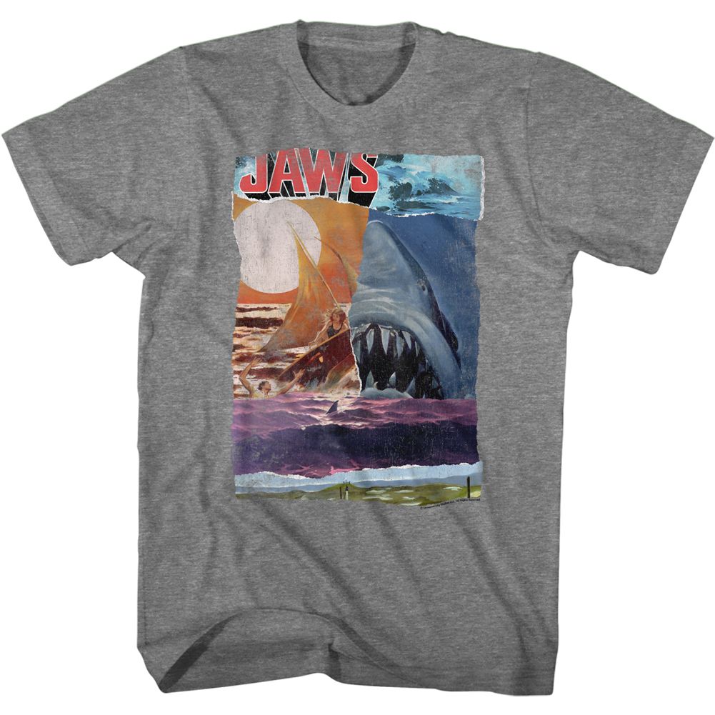 JAWS Eye-Catching T-Shirt, Ski Shark Collage