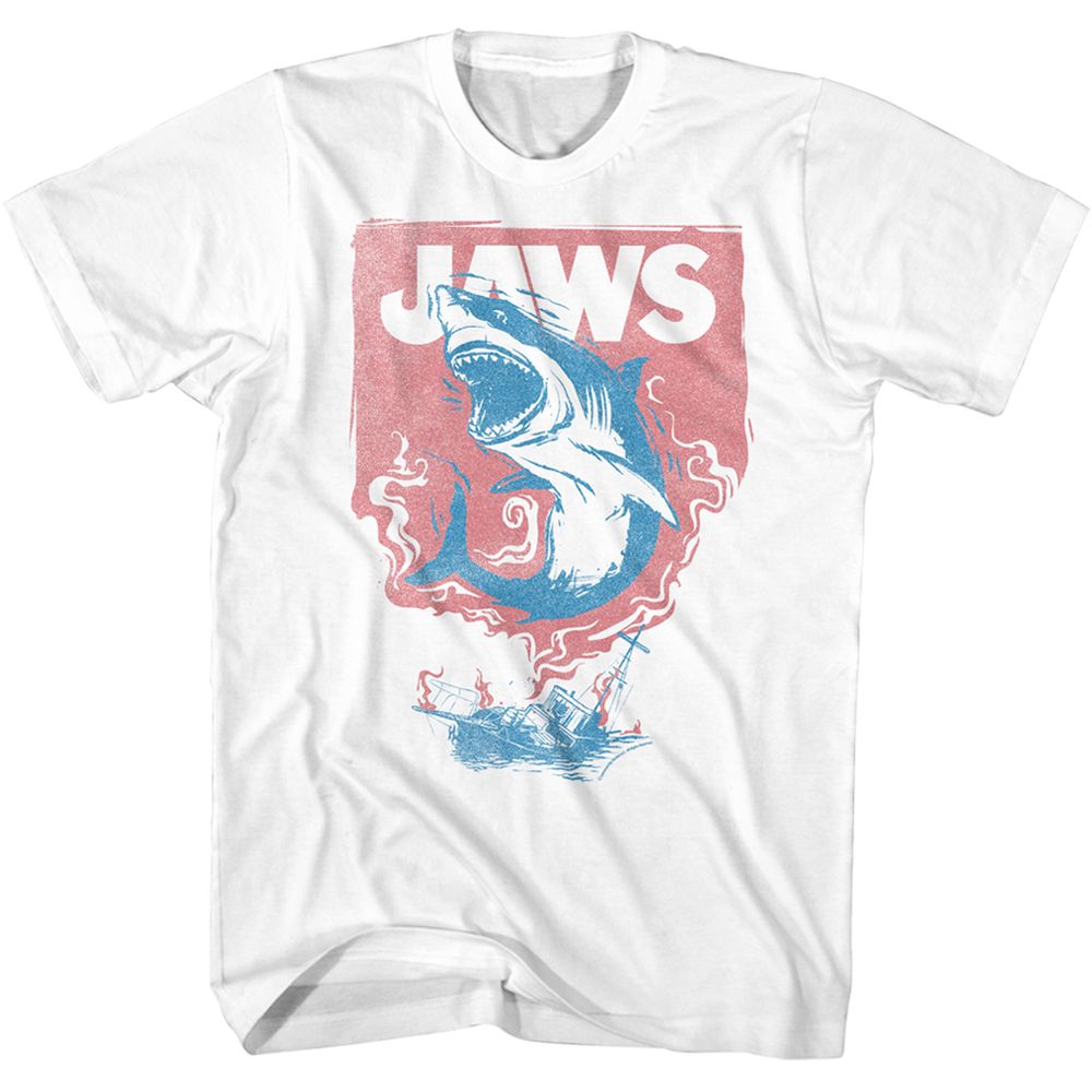 JAWS Eye-Catching T-Shirt, Shark &amp; Boat Fire