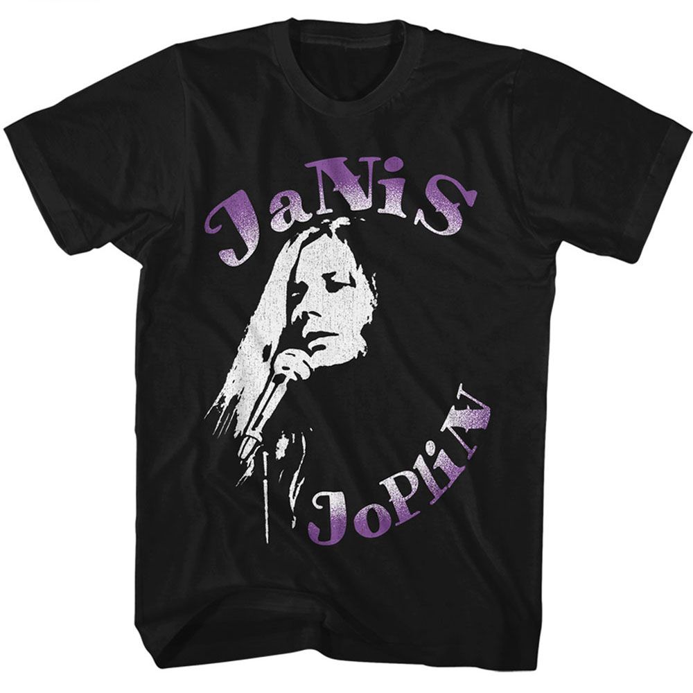 JANIS JOPLIN Eye-Catching T-Shirt, On the Mic