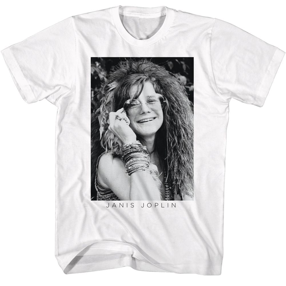 JANIS JOPLIN Eye-Catching T-Shirt, BW Glasses