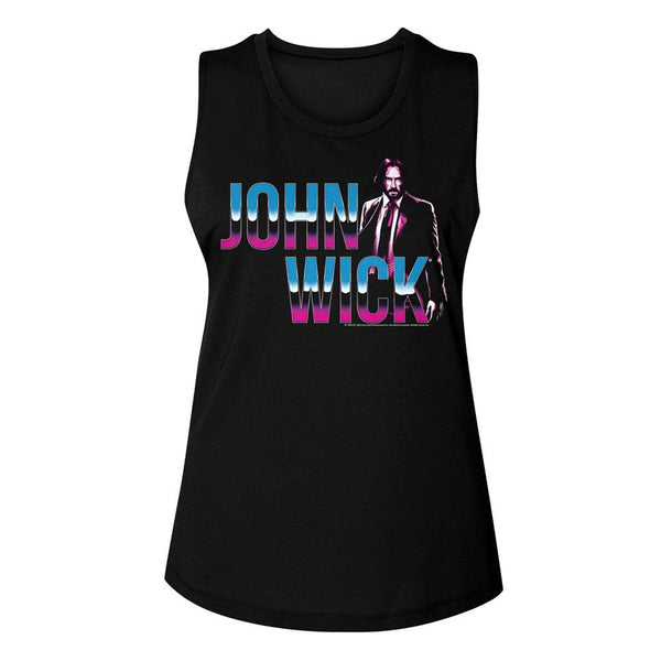 Women Exclusive JOHN WICK Muscle Tank, Neon Chrome Logo
