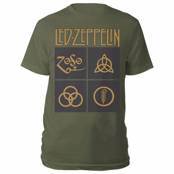 LED ZEPPELIN Attractive T-Shirt, Gold Symbols in Black Square
