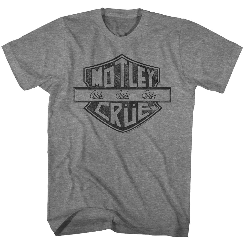 Gray t-shirt with Mötley Crüe logo on a white background