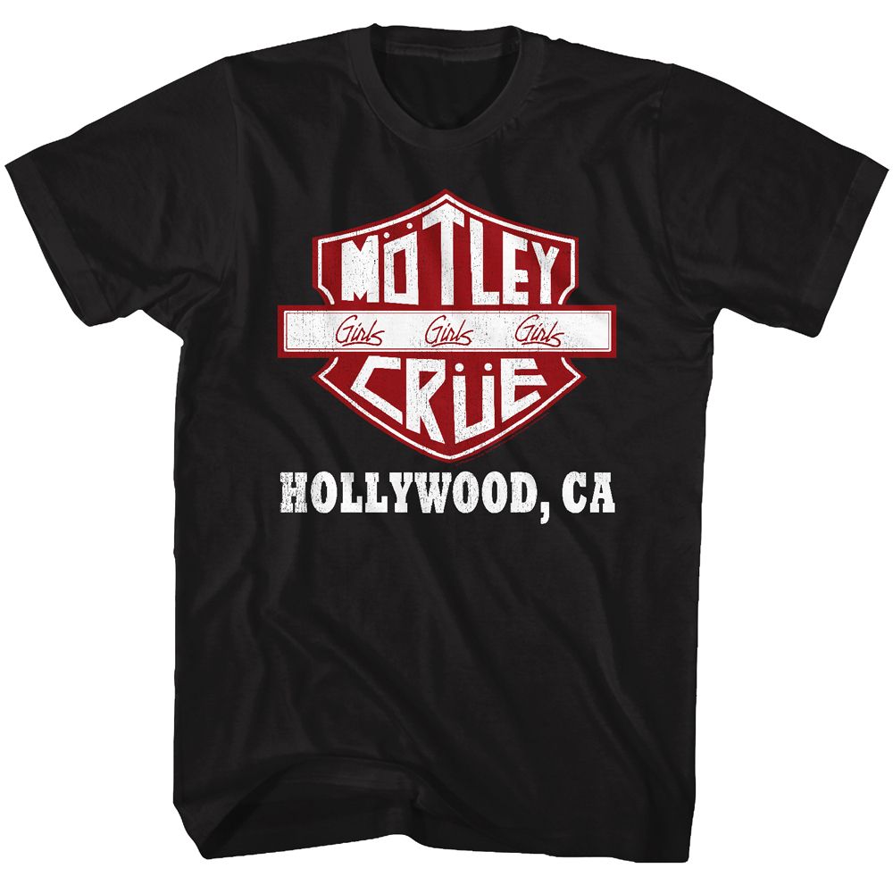 Black t-shirt with Mötley Crüe logo and text on a white background