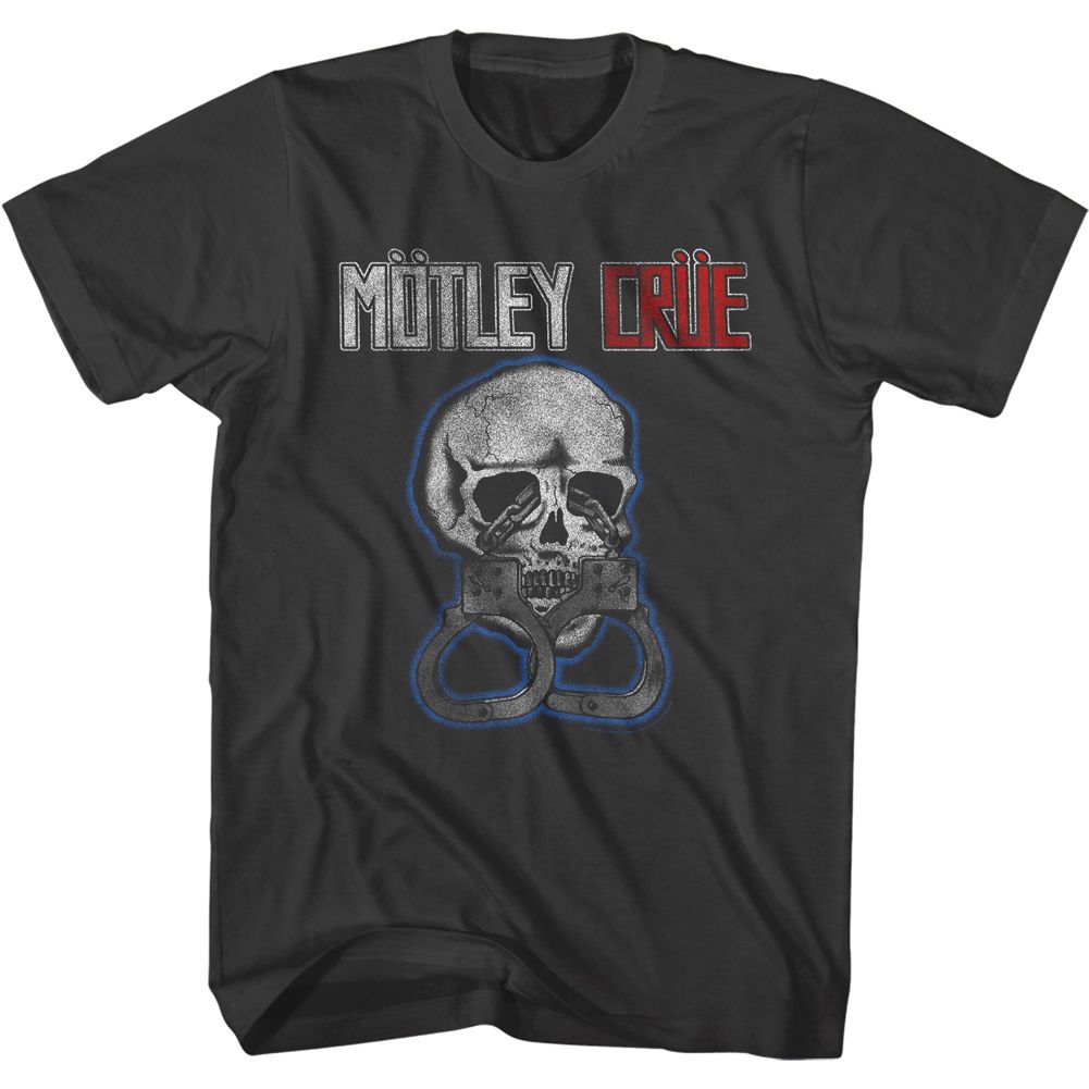 Black t-shirt with a skull and chain design and &