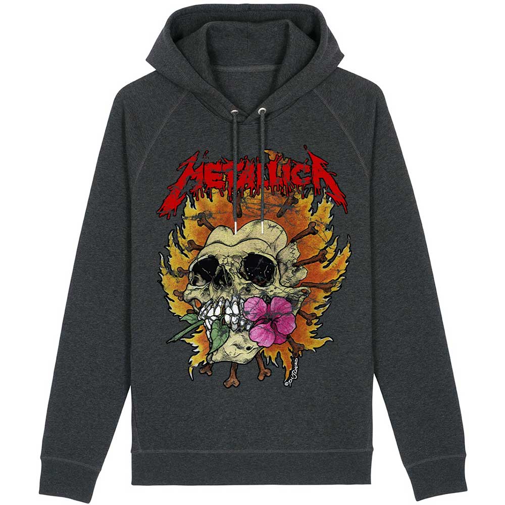 METALLICA Attractive Hoodie, Skull Flower Washed