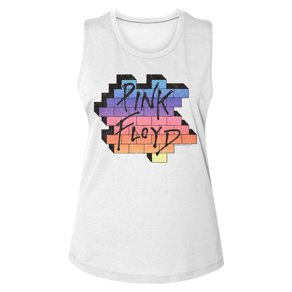 Women Exclusive PINK FLOYD Eye-Catching Muscle Tank, Rainbow Wall