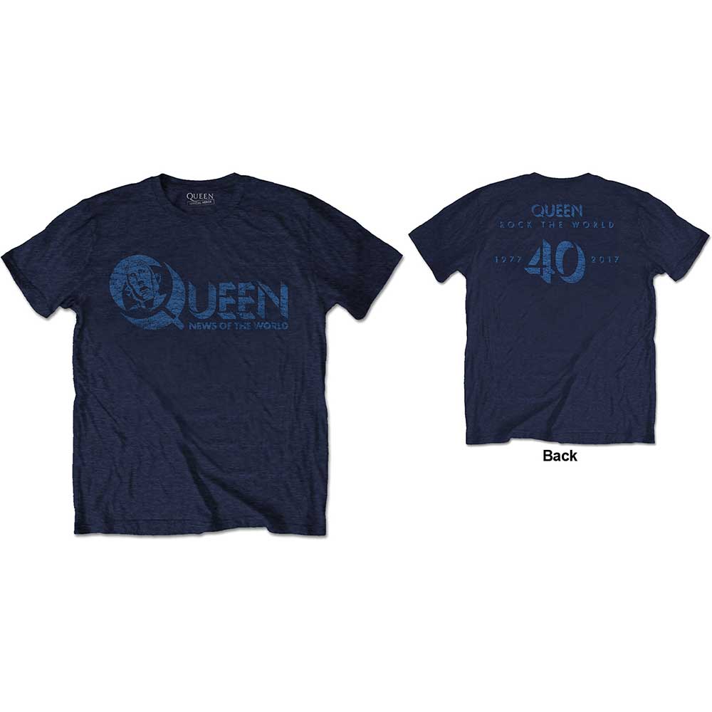 QUEEN Attractive T-Shirt, Back News Of The World 40th Vintage Logo