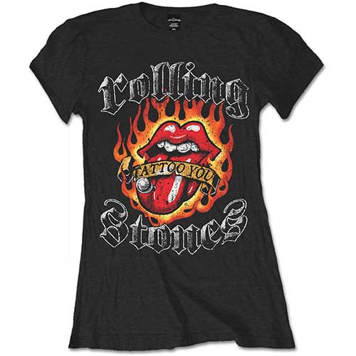 THE ROLLING STONES T-Shirt for Ladies, Flaming Tattoo Tongue