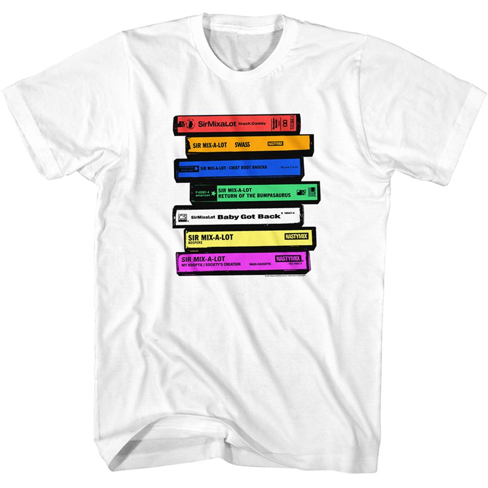 SIR MIX A LOT Eye-Catching T-Shirt, Colorful Stacked Cassettes