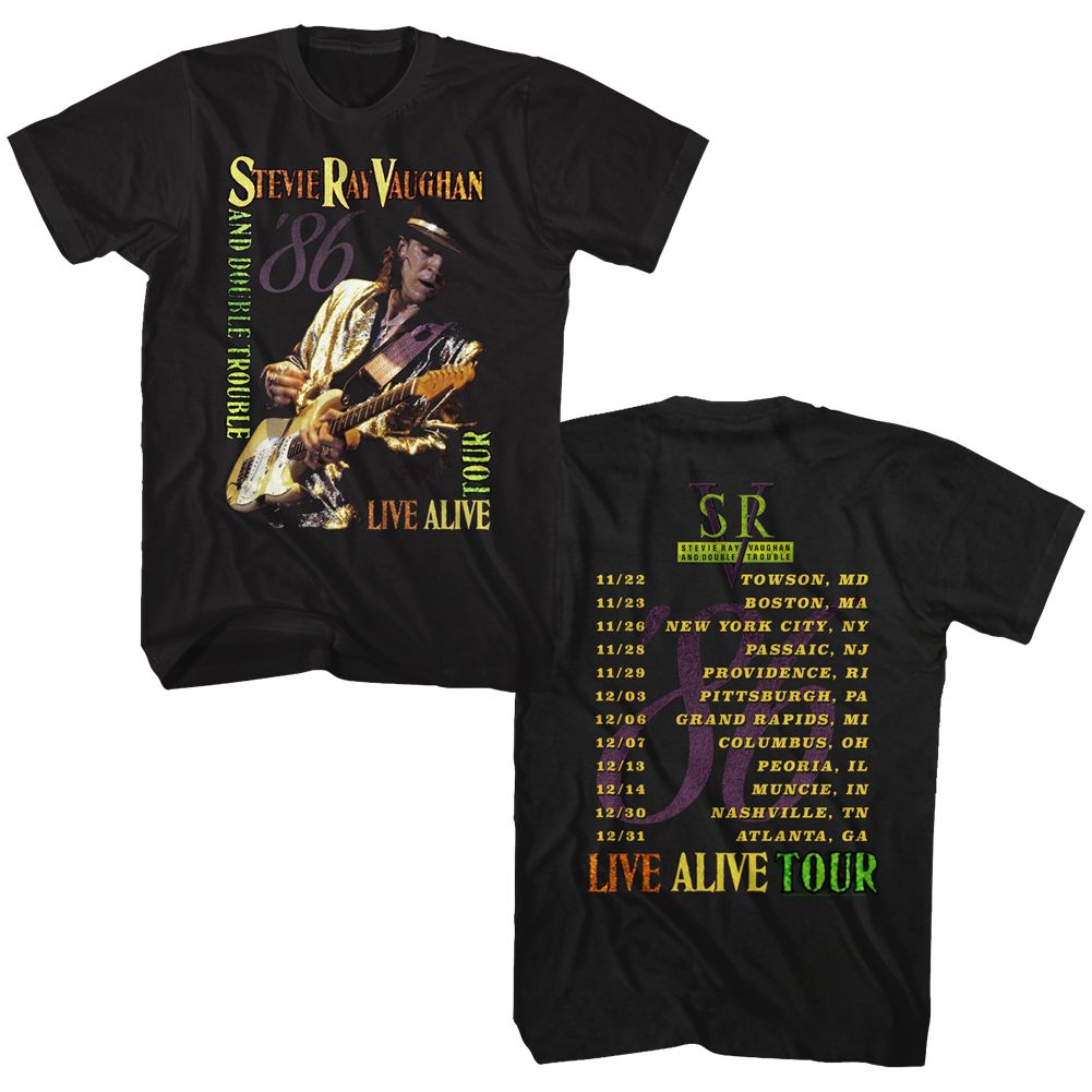 STEVIE RAY VAUGHAN Eye-Catching T-Shirt, Live Alive &