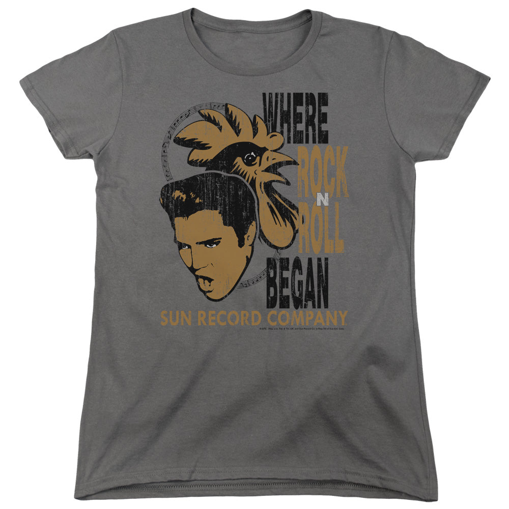 Women Exclusive SUN RECORDS T-Shirt, Elvis And Rooster