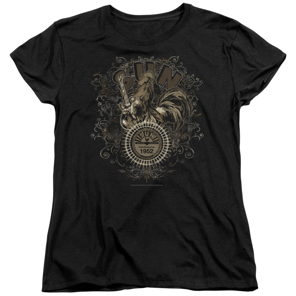 Women Exclusive SUN RECORDS T-Shirt, Scroll Around Rooster